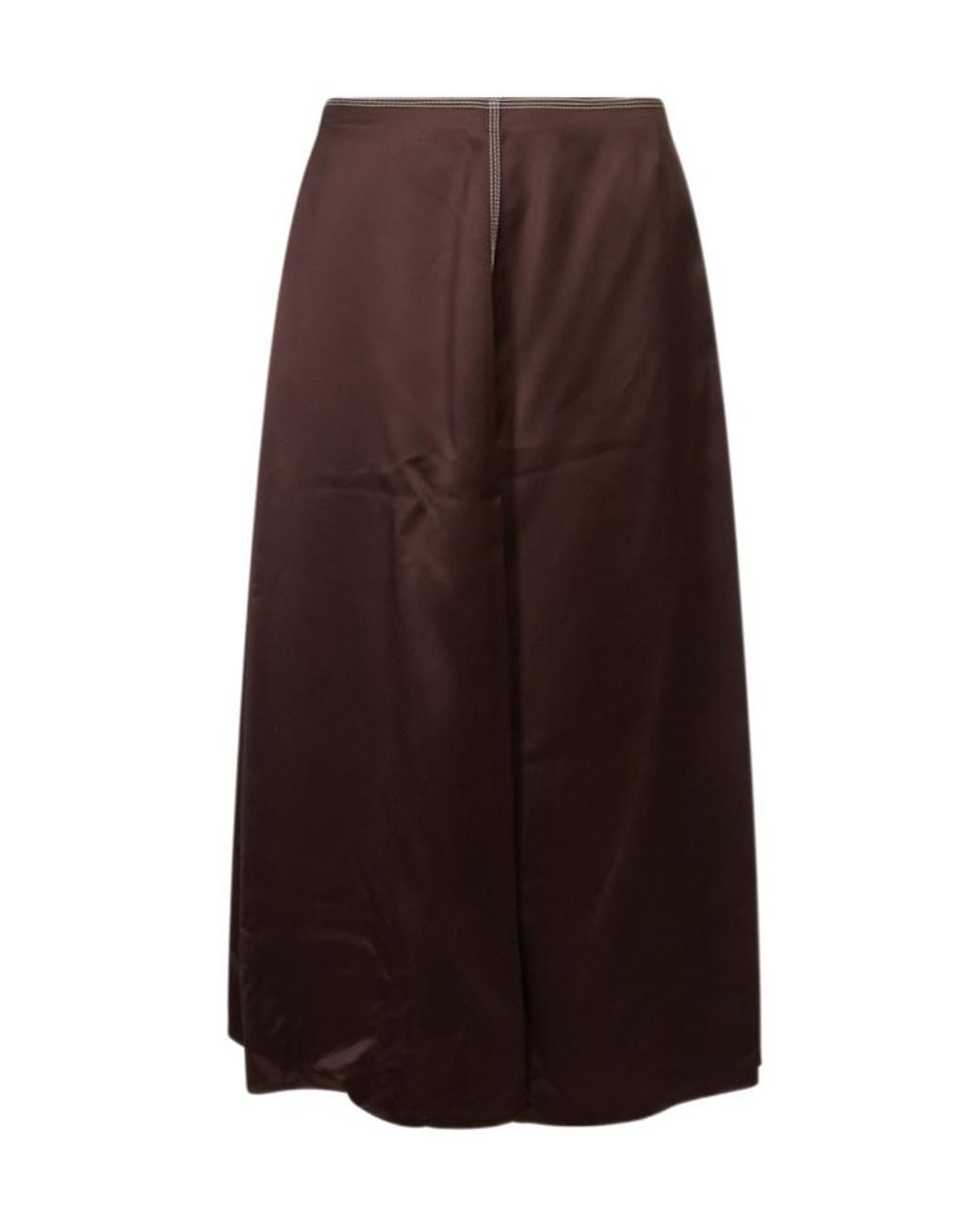Marni Brown Contrast Stitched Satin Midi Skirt