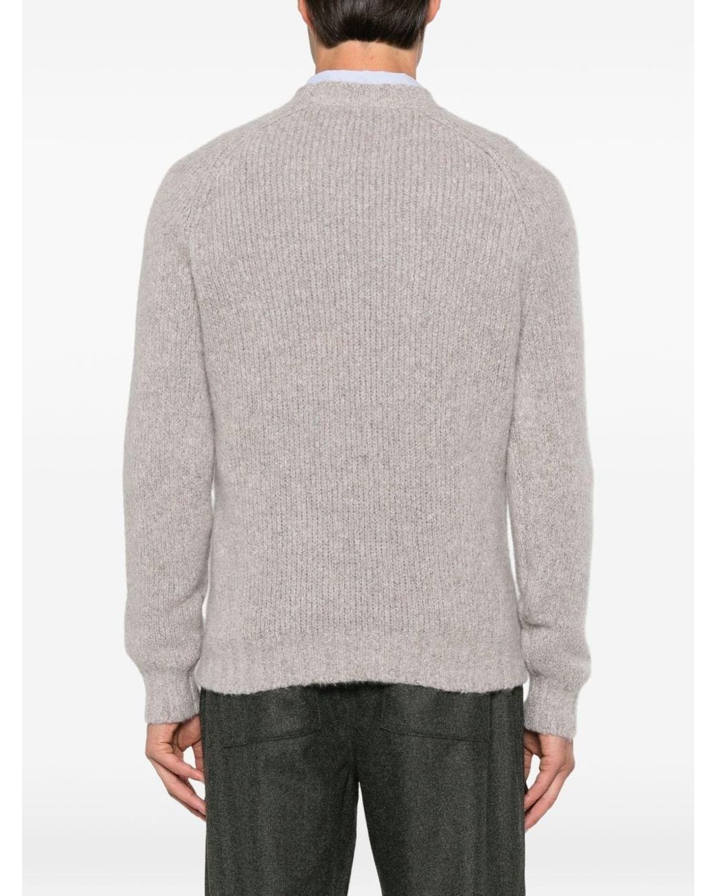 Brunello Cucinelli Gray Ribbed-Knit Raglan-Sleeve Sweater for men