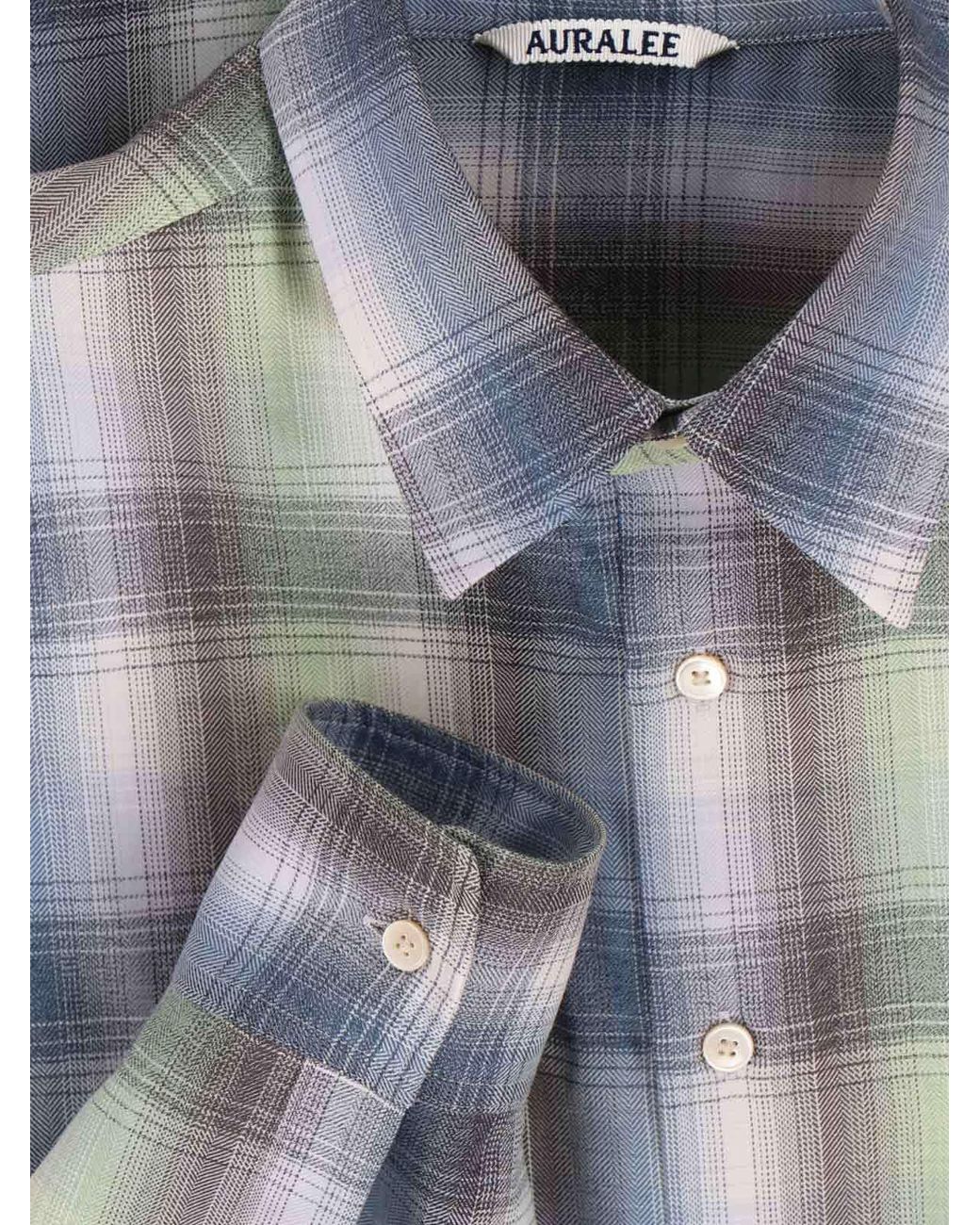 Auralee Gray Checked Long Sleeved Shirt for men