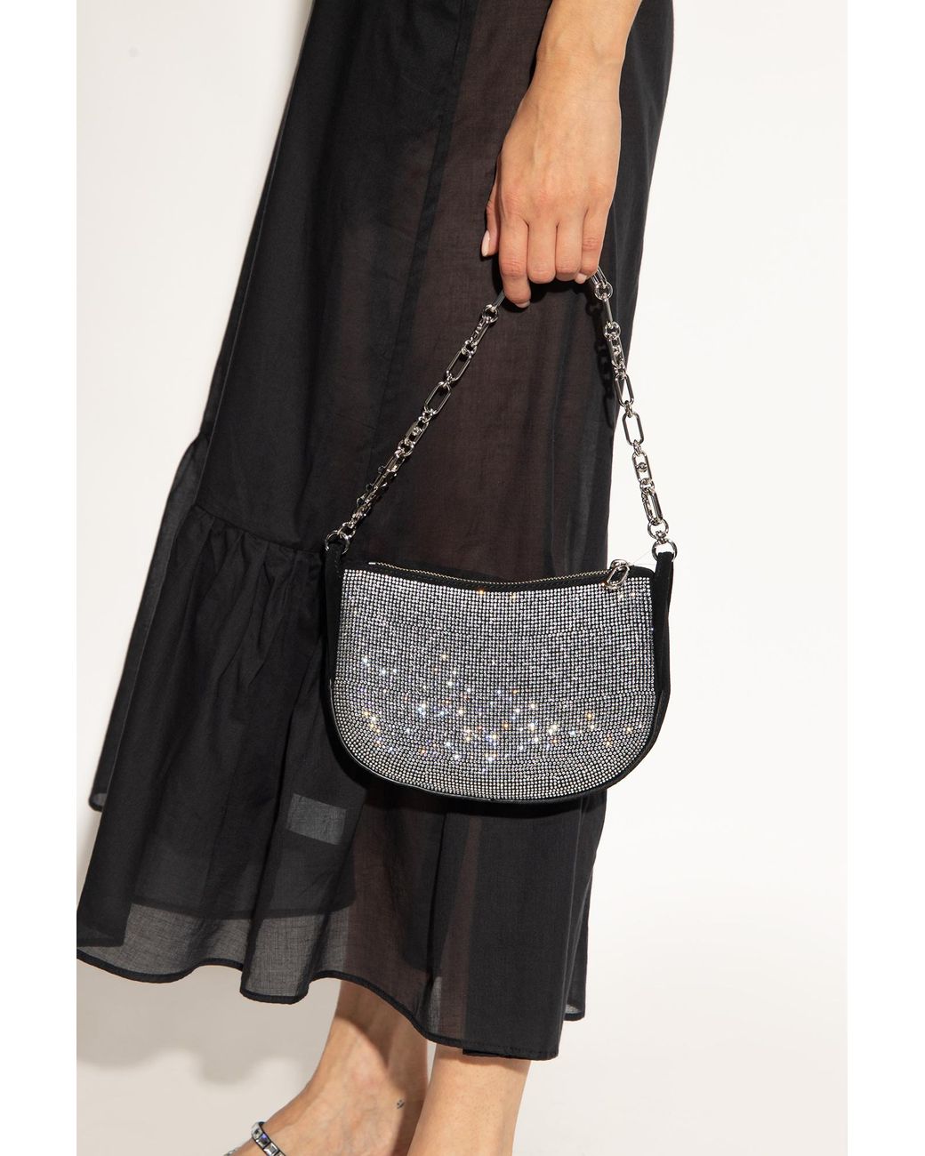 Michael Kors Gray Michael Small Kendall Embellished Chained Shoulder Bag
