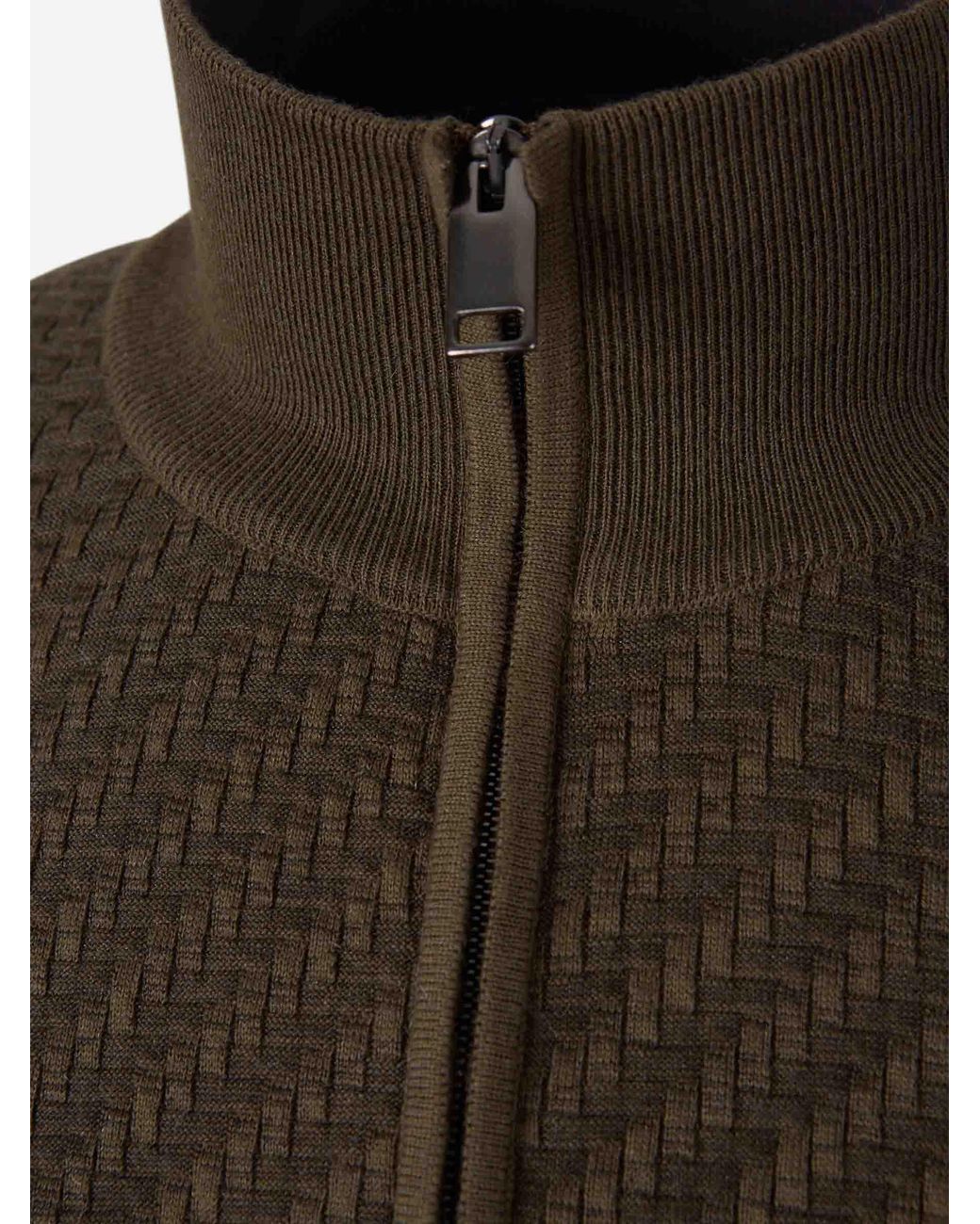 Brioni Green Knitted Zip-Up Cardigan for men