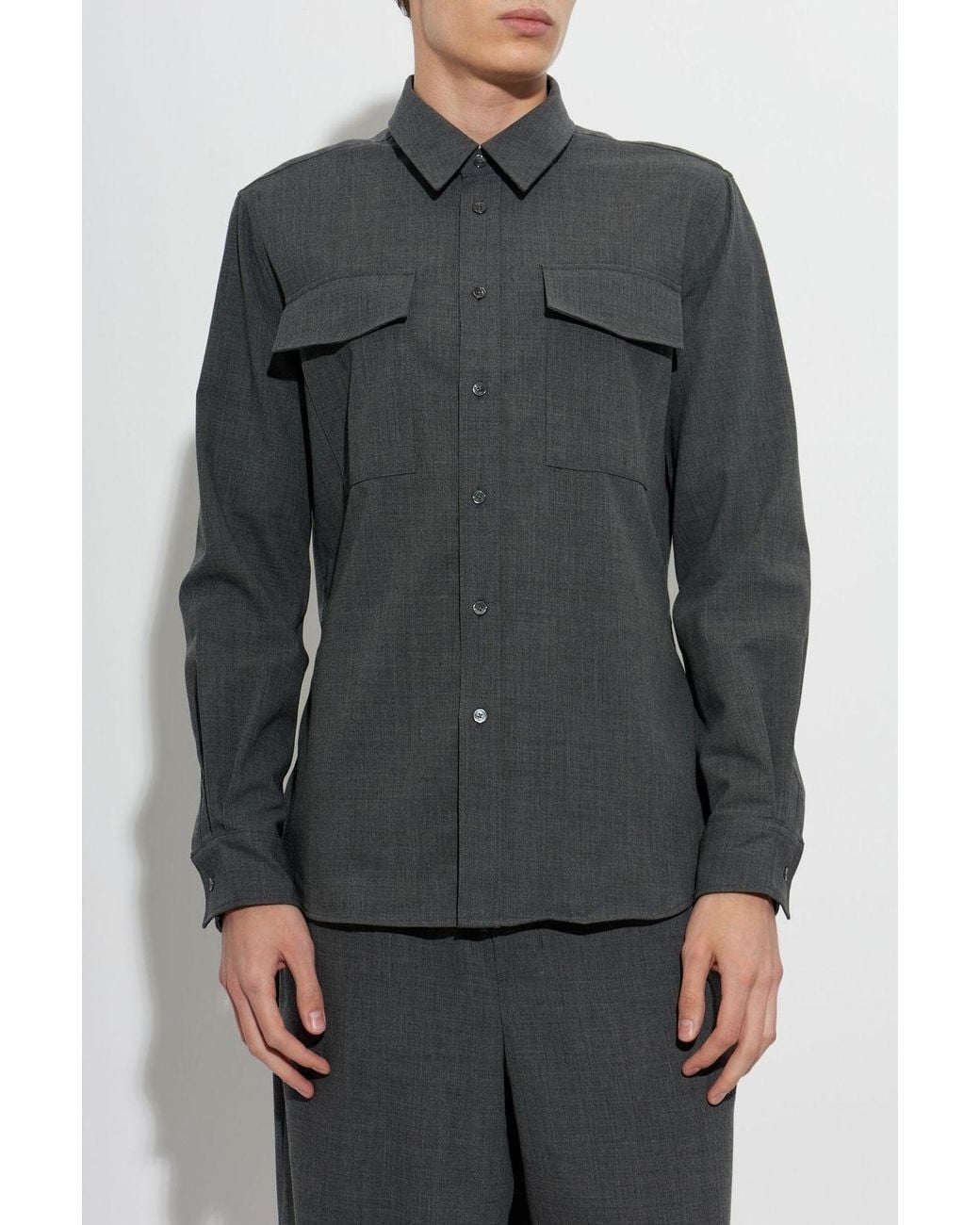 AMI Gray Ami Flap-Pocket Buttoned Shirt for men
