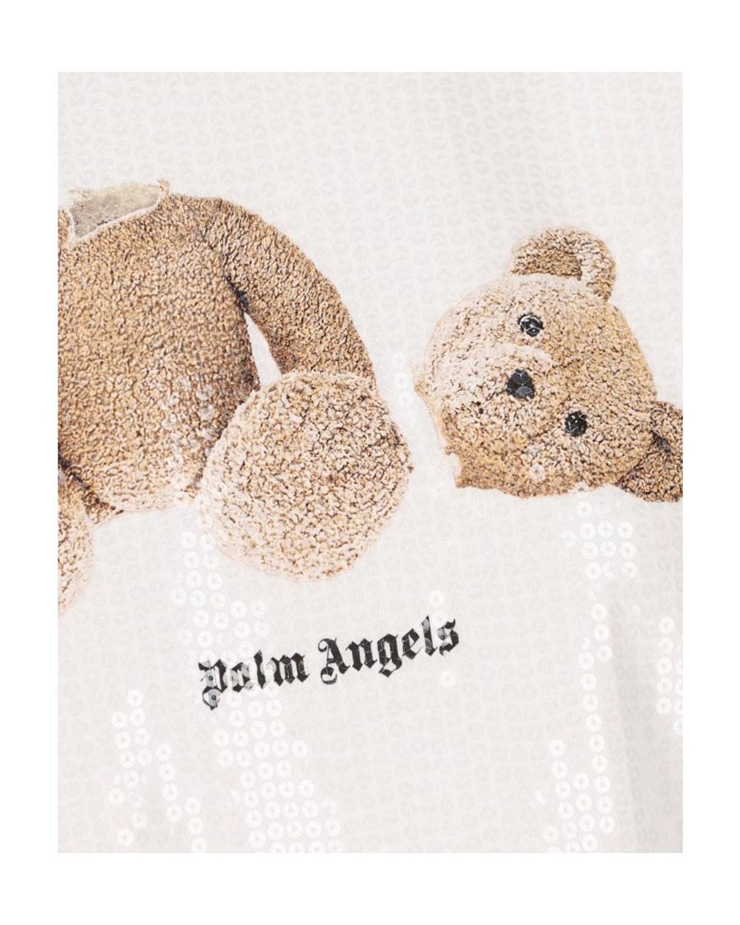 Palm Angels White Teddy Bear-Print Sequin-Embellished T-Shirt