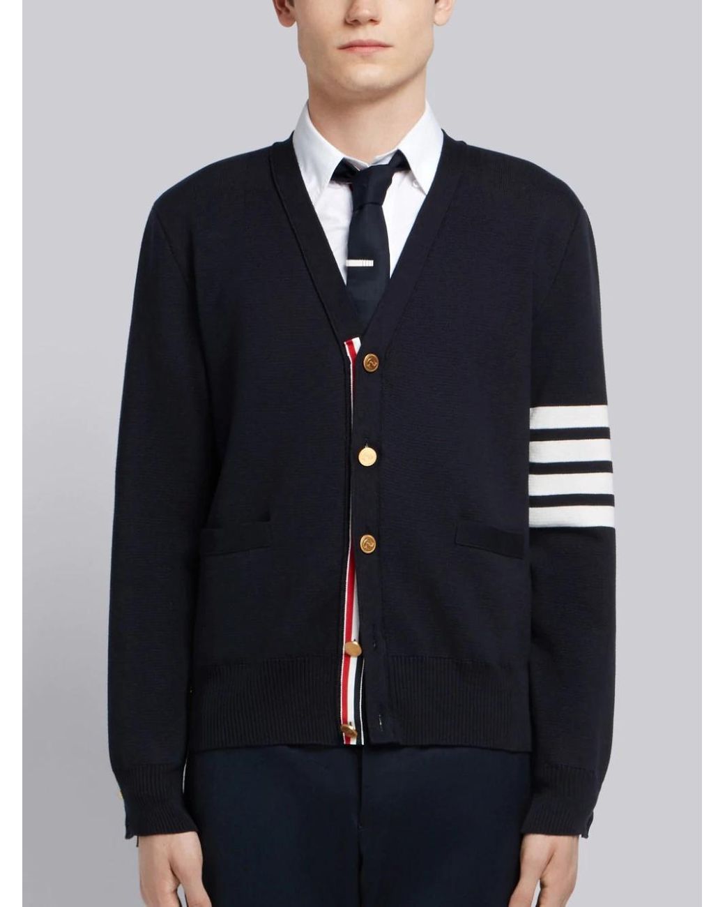 Thom Browne Blue Cardigan Scollo A V for men