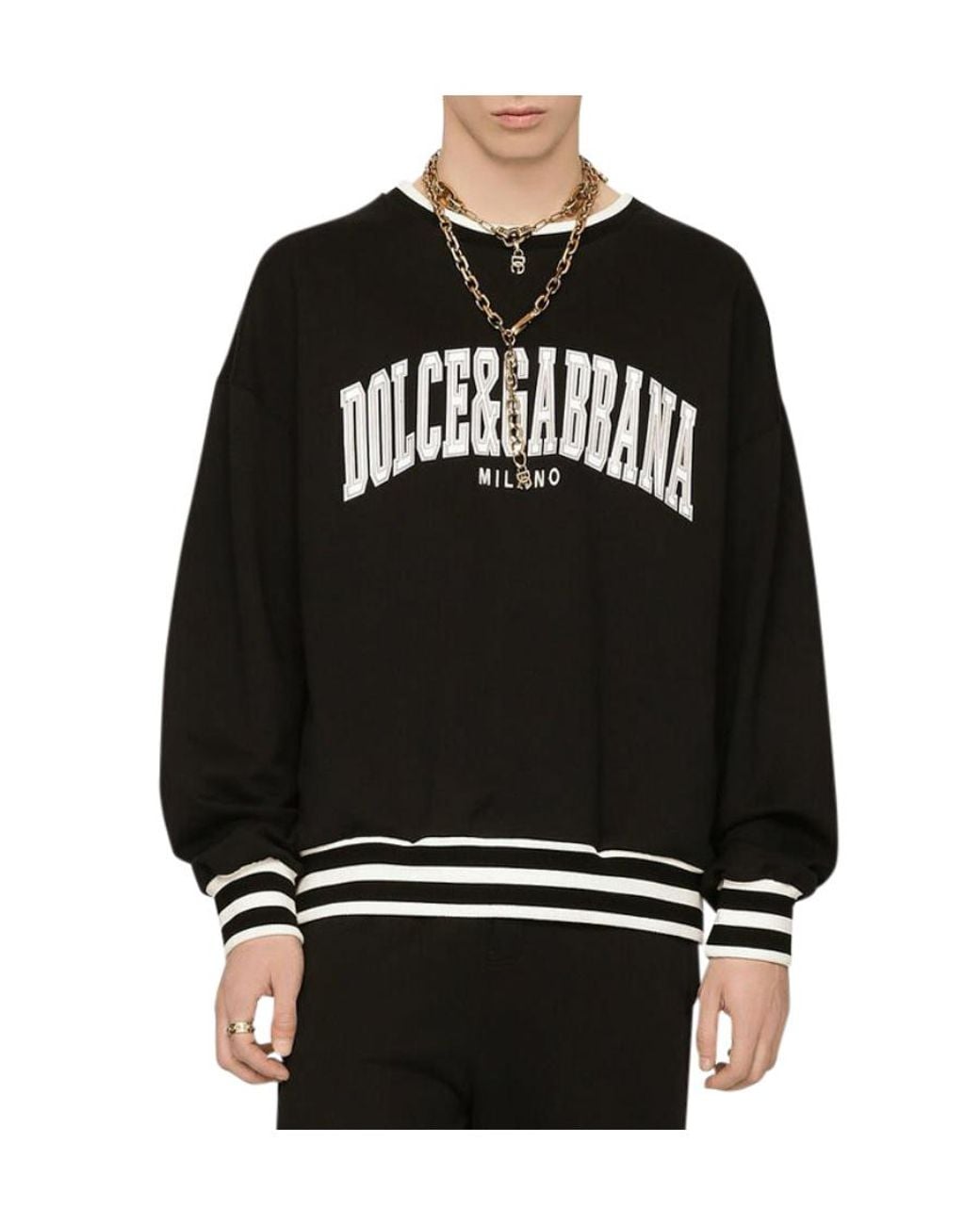 Dolce & Gabbana Black Logo-Appliqué Varsity Sweatshirt for men