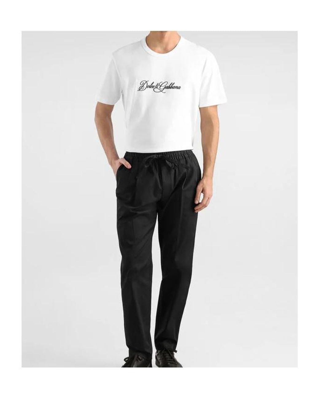 Dolce & Gabbana White Logo Embroidered Short-Sleeved T-Shirt for men