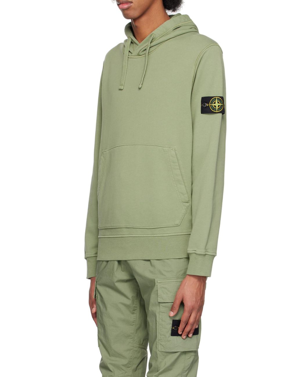 Stone Island Green Logo Patch Drawstring Hoodie for men