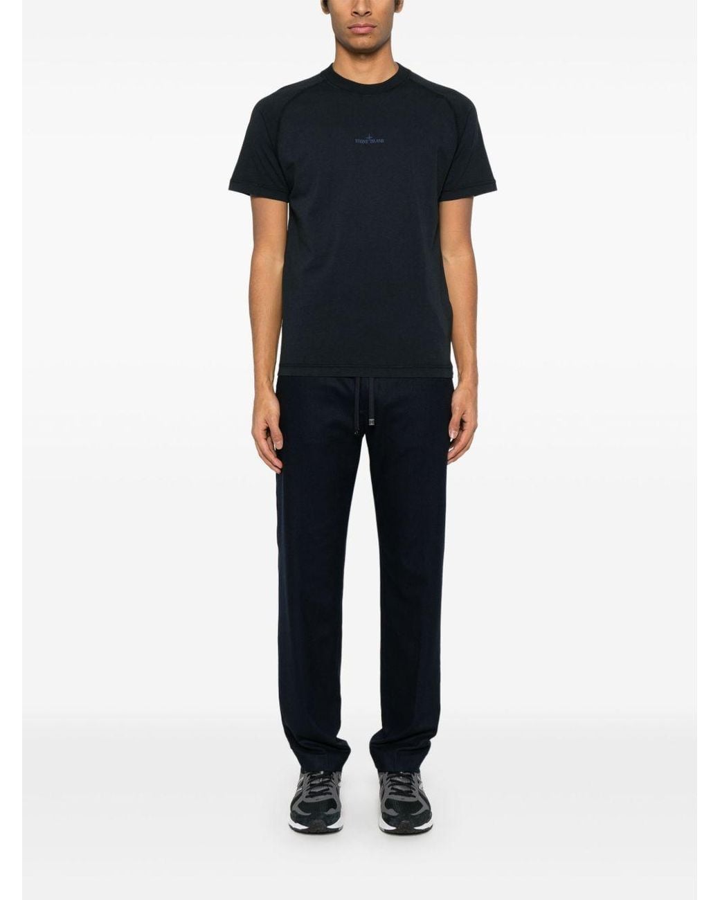 Stone Island Black Compass Printed Crewneck T-Shirt for men