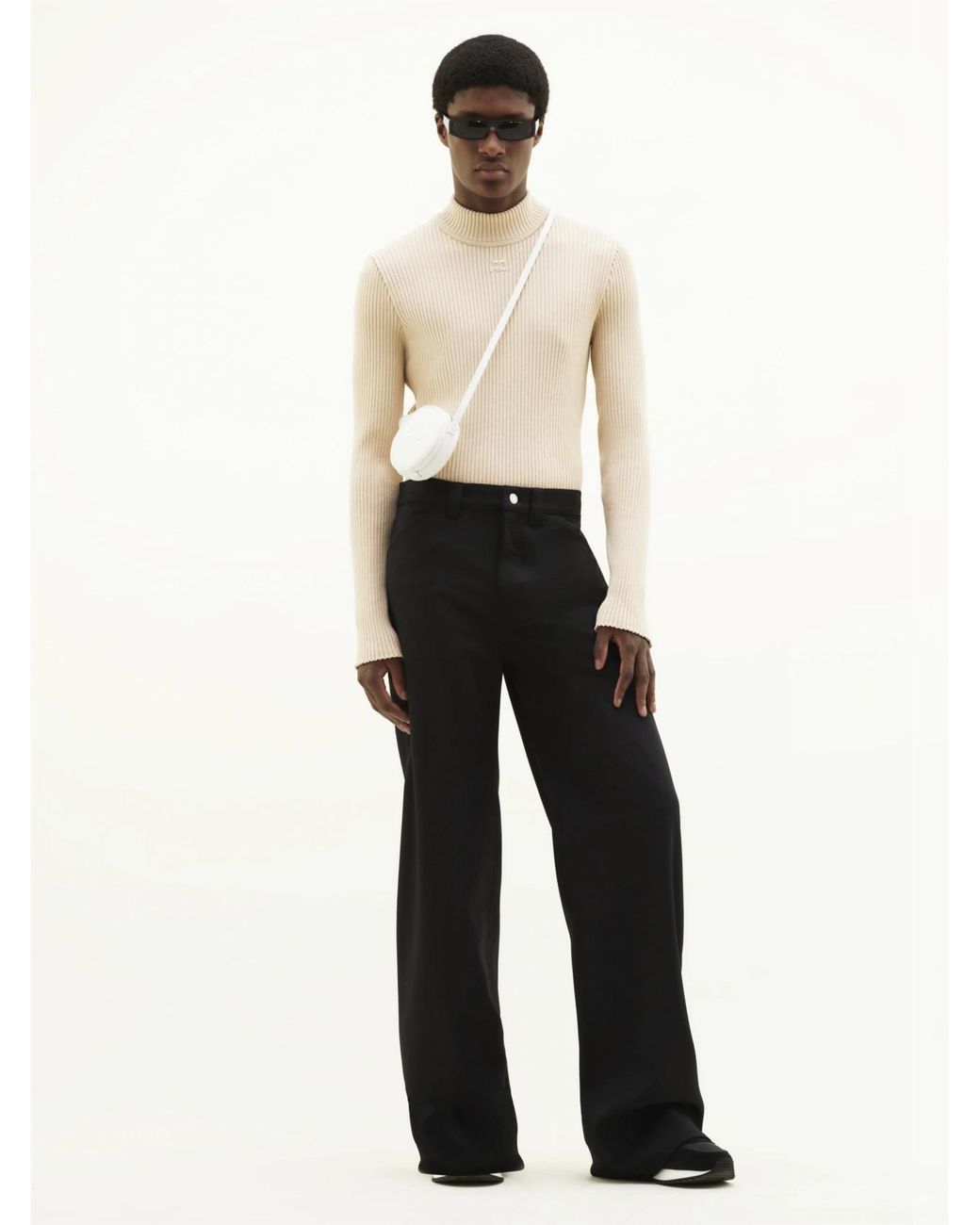 Courreges White Rib-Knit Mock-Neck Jumper for men
