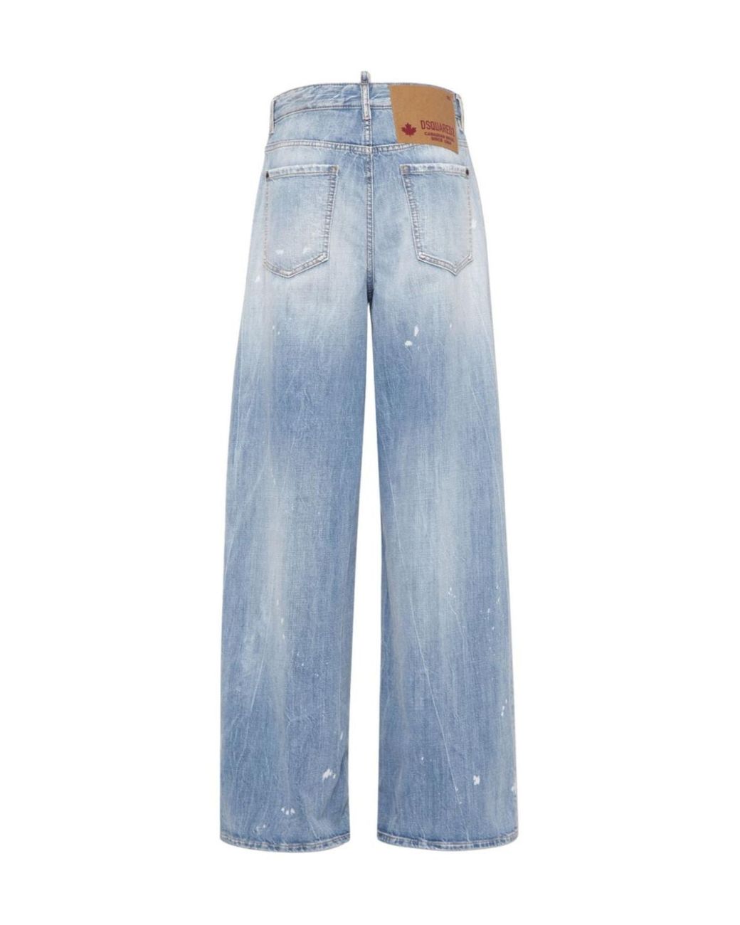 DSquared² Blue Logo-Patch Distressed Wide-Leg Jeans