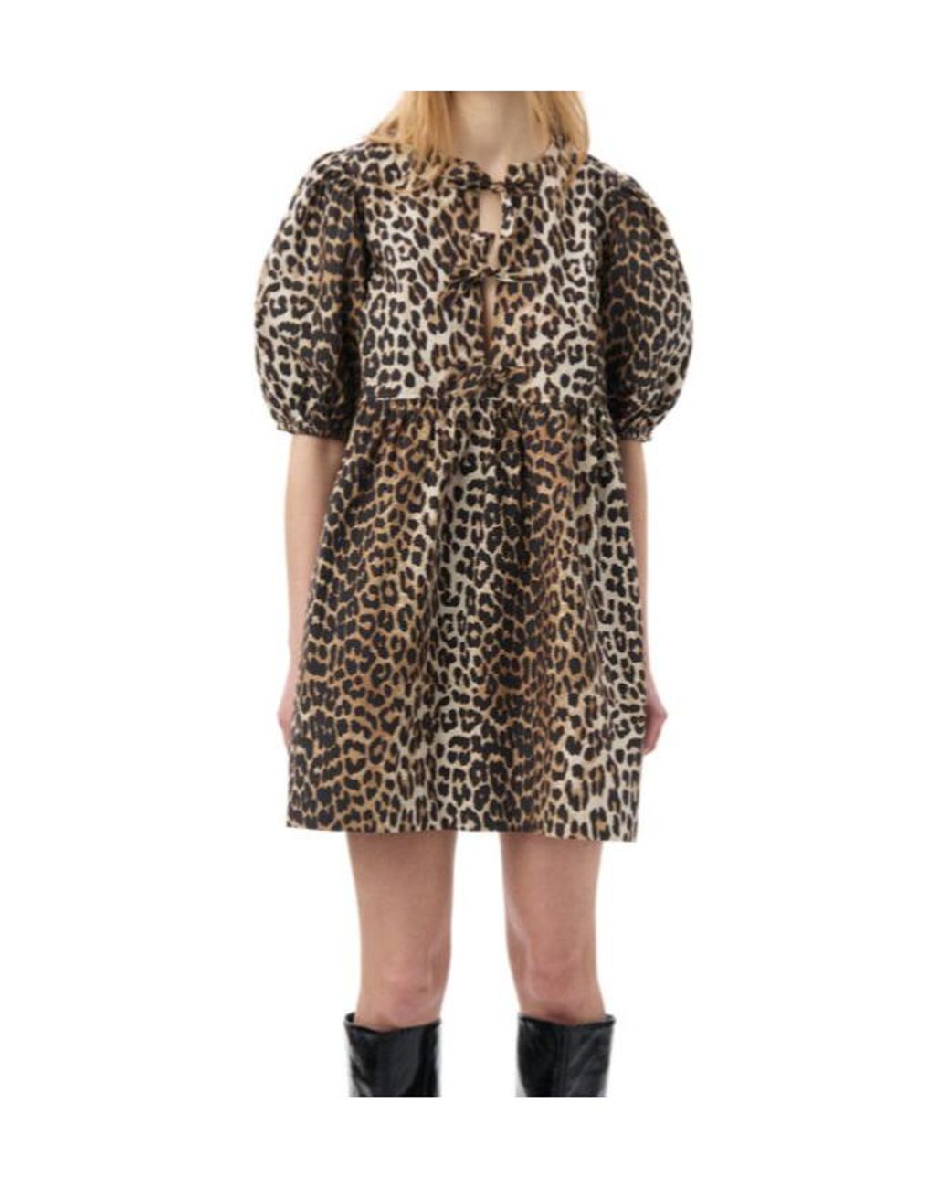 Ganni Multicolor Leopard Printed Balloon Sleeved Mini Dress
