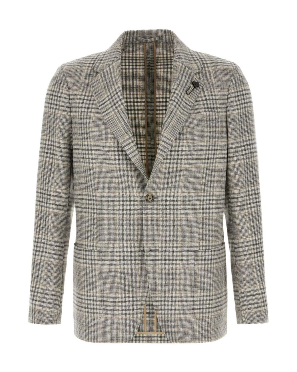 Lardini Gray Single-Breasted Checked Blazer for men