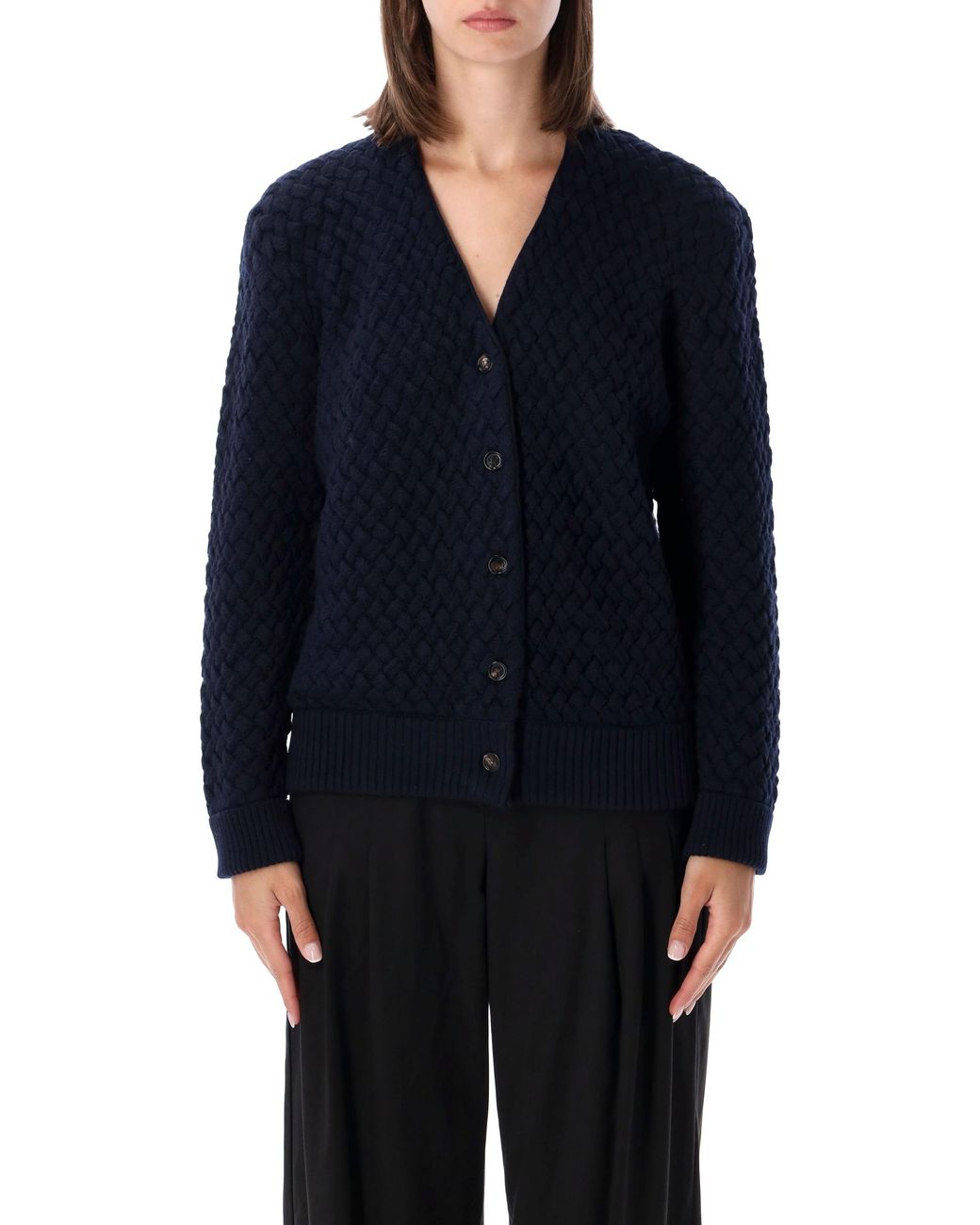 Bottega Veneta Blue Intrecciato Knit Cardigan