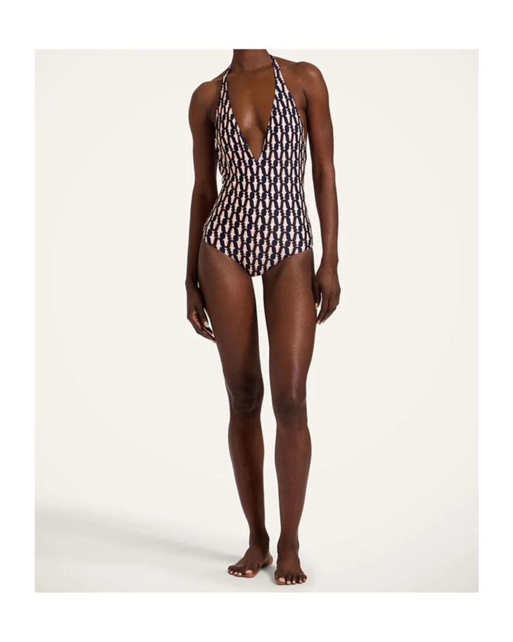 LaDoubleJ White Fish-Print Halter Swimsuit