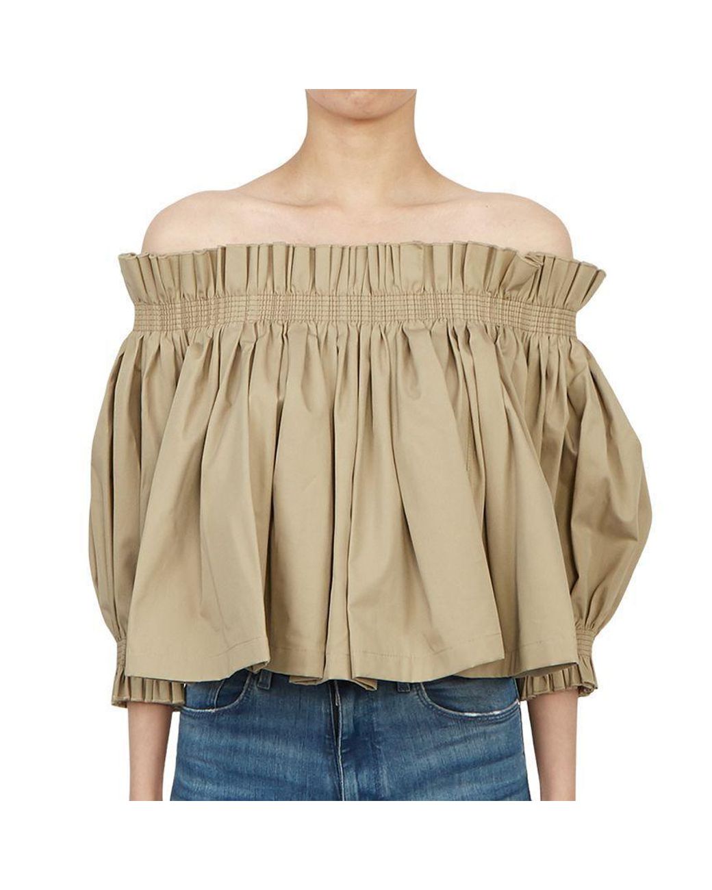 Dior Natural Christian Gathered Puff-Sleeved Cropped Blouse