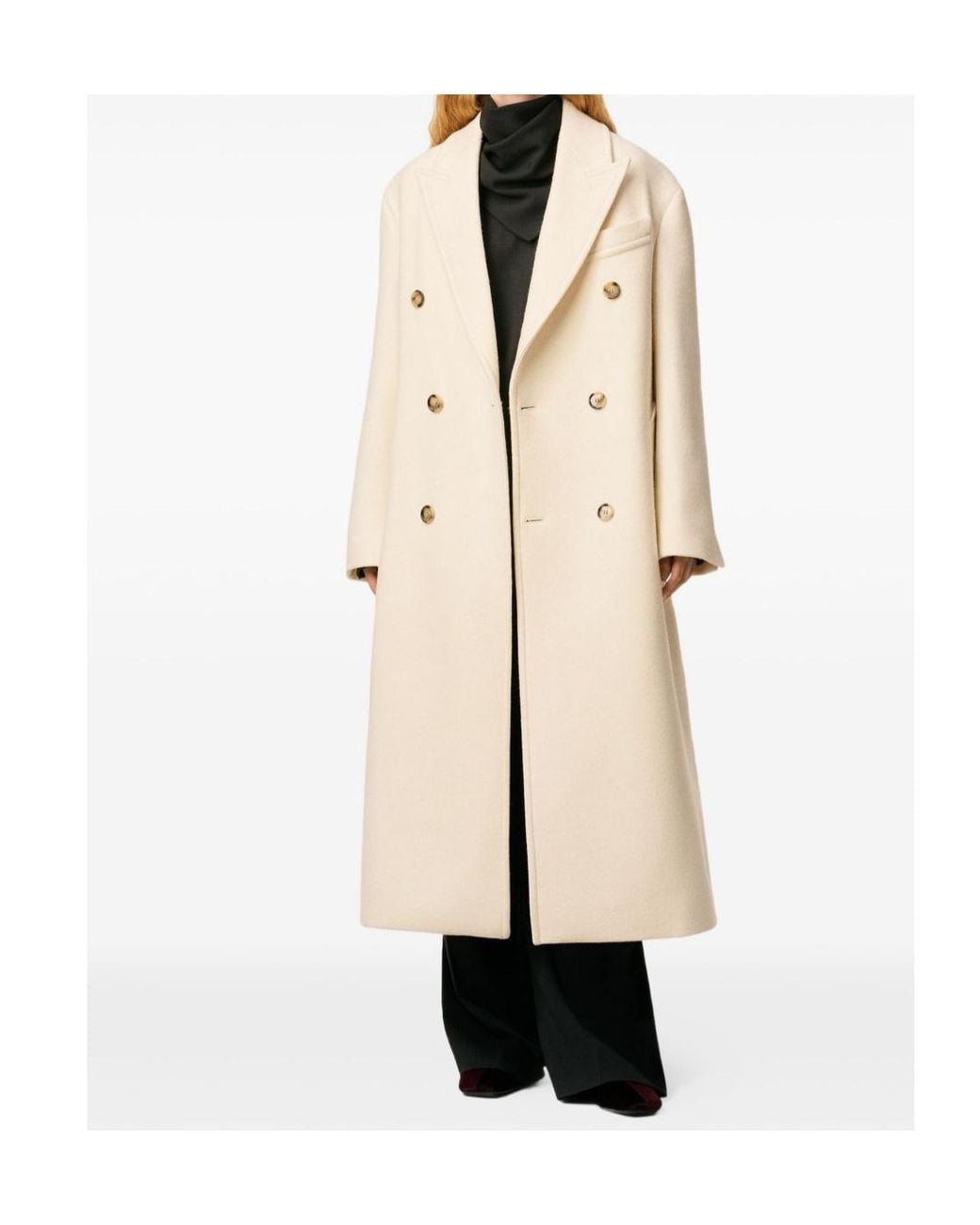 AMI Natural Long Double-Breasted Coat