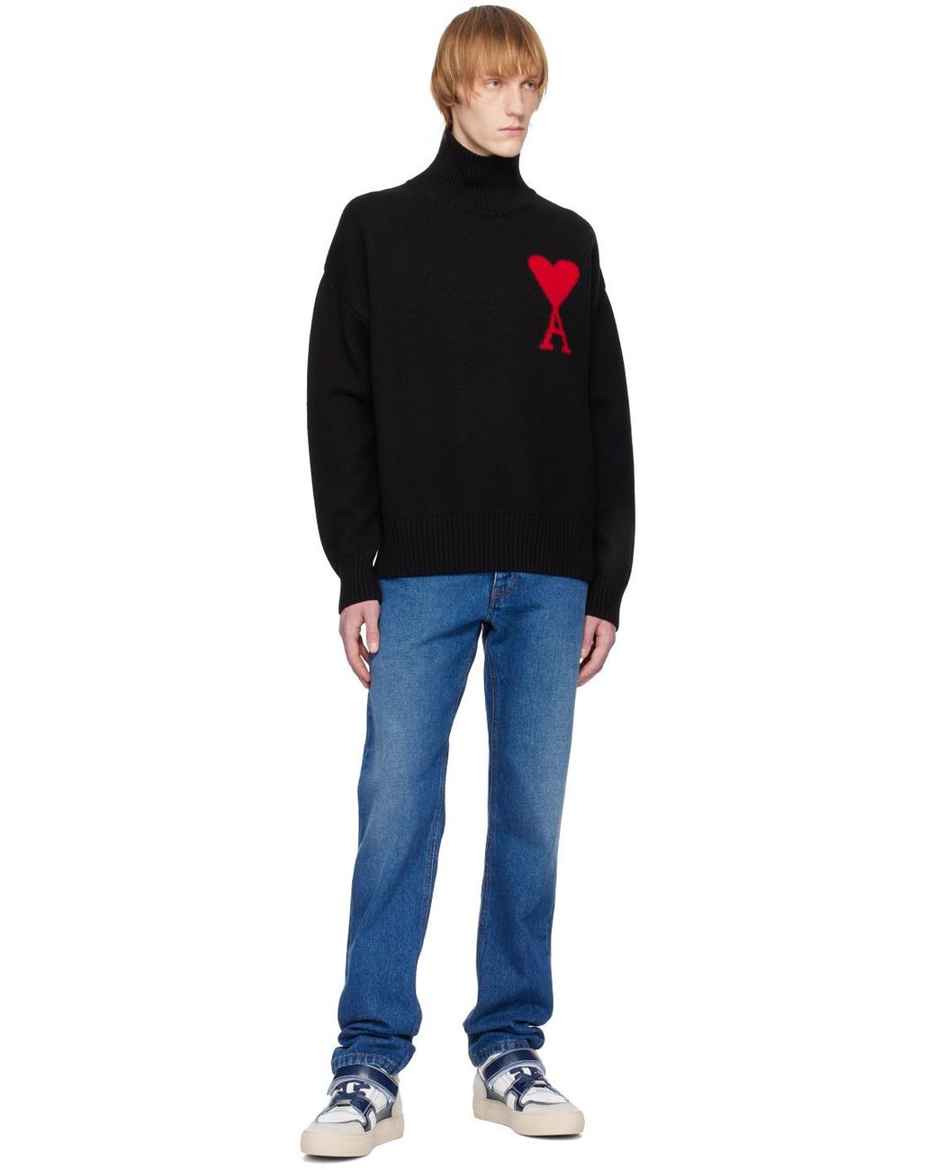 AMI Black Ami De Coeur Roll Neck Jumper for men