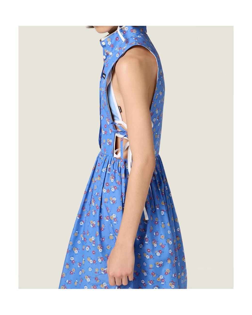 Miu Miu Blue Cotton Poplin Floral Mini Dress