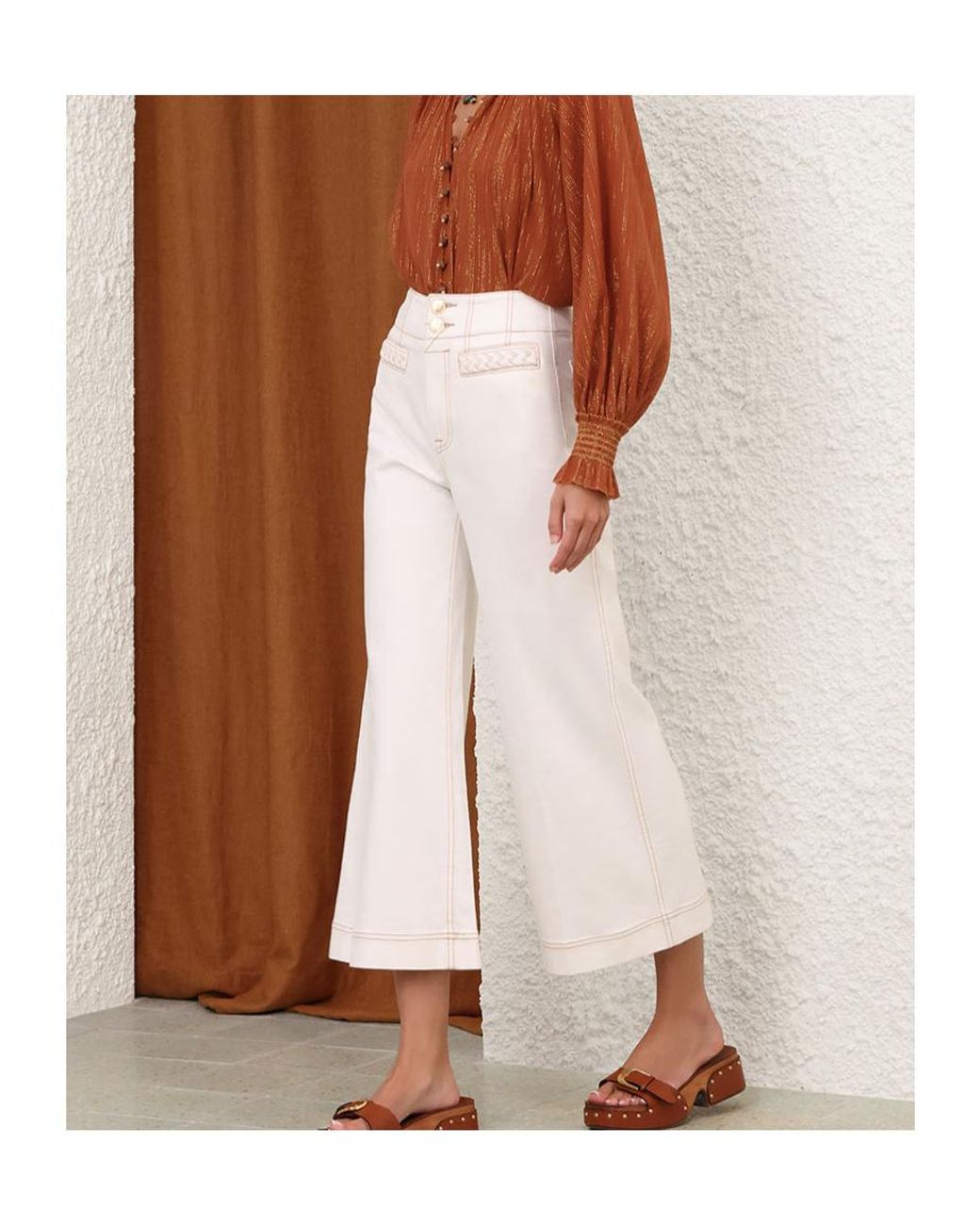 Zimmermann White Roselight Braided-Detail Jeans