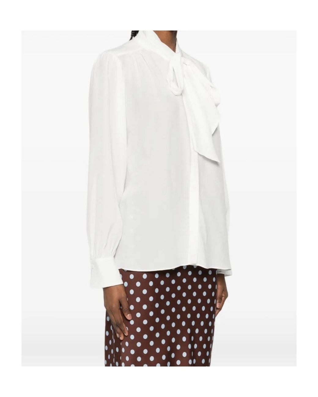Alice + Olivia White Thayer Tie Long-Sleeve Blouse