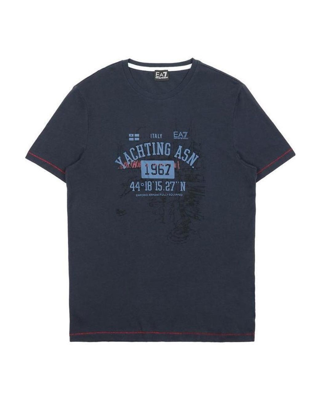 EA7 Blue Round-Necked Logo T-Shirt for men