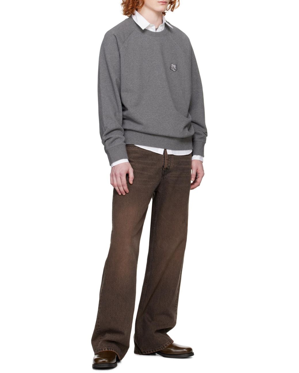 Maison Kitsuné Gray Maison Kitsuné Bold Fox Head Patch Oversized Sweatshirt for men
