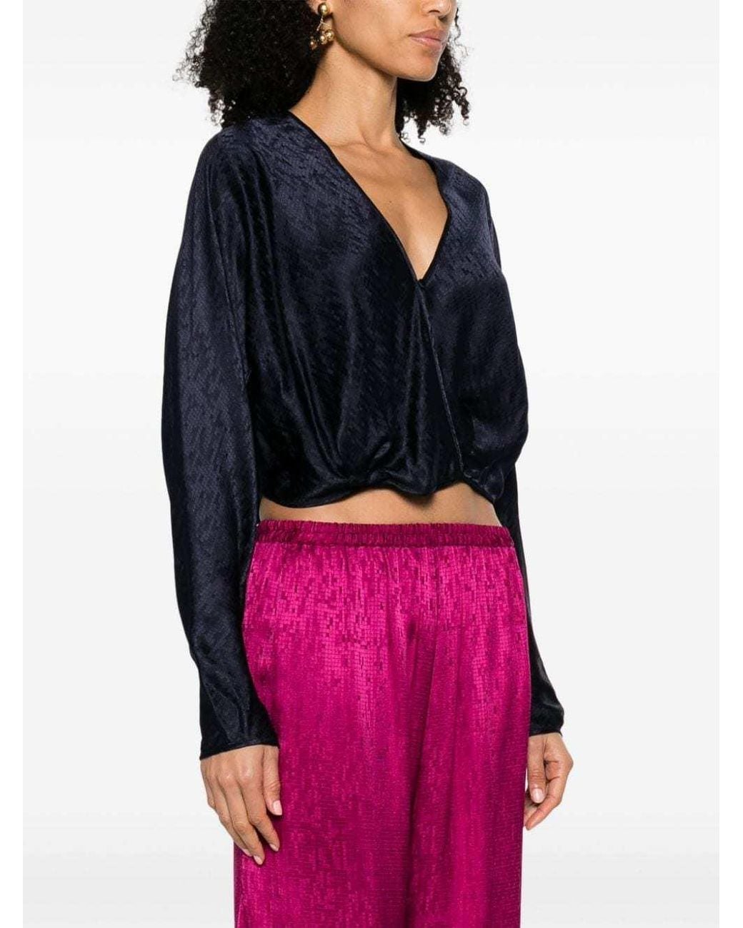 Forte_forte Blue Long-Sleeved V-Neck Blouse