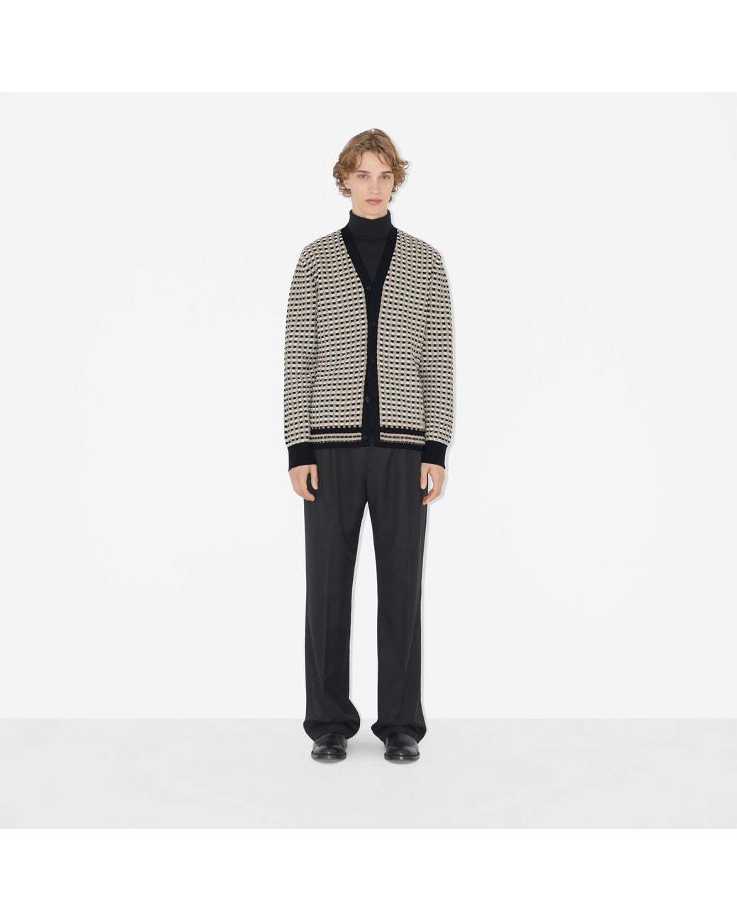 Burberry Black Check-Pattern V-Neck Cardigan for men