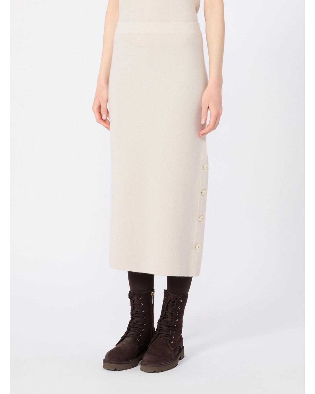 Max Mara White Elastic Waist Midi Skirt