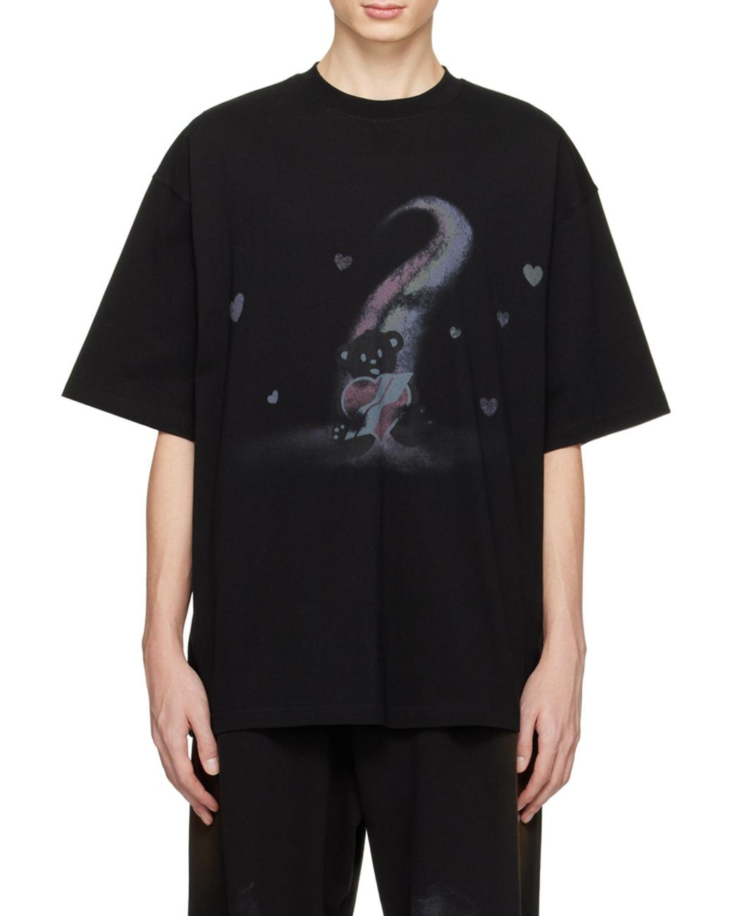 we11done Black Teddy Bear Printed Crewneck T-Shirt for men