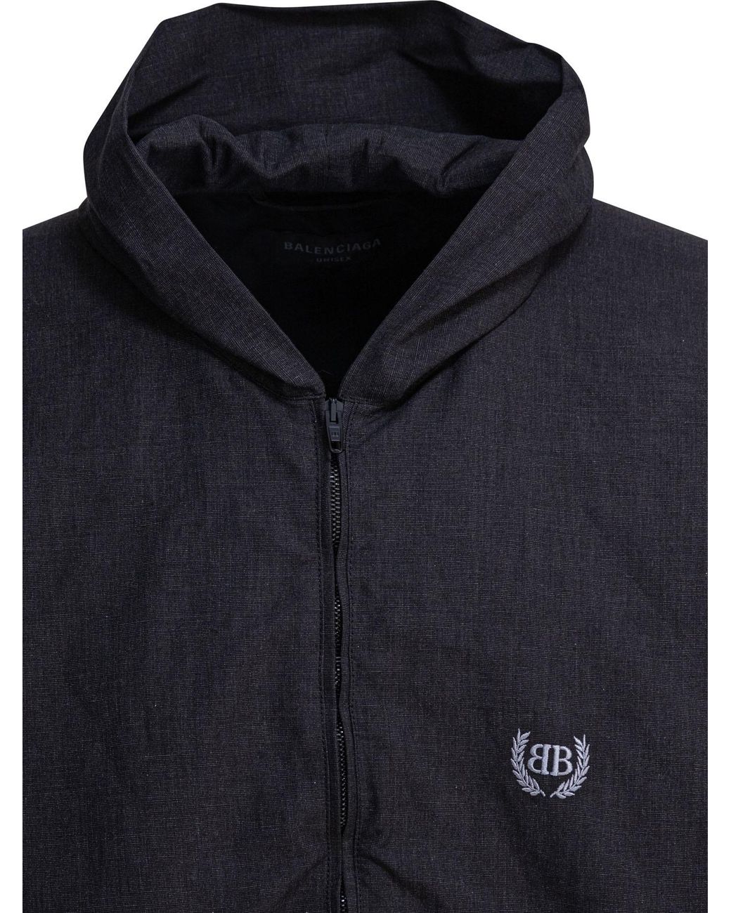 Balenciaga Black Logo Embroidered Zip-Up Hooded Jacket for men