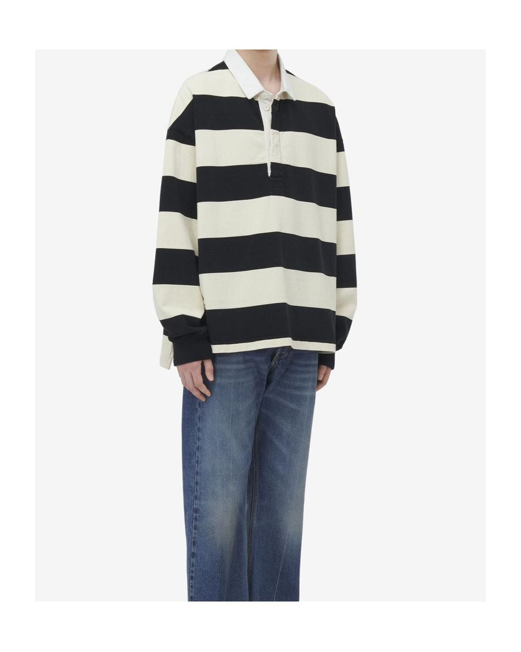 McQueen Black Oversized Striped Polo Shirt for men