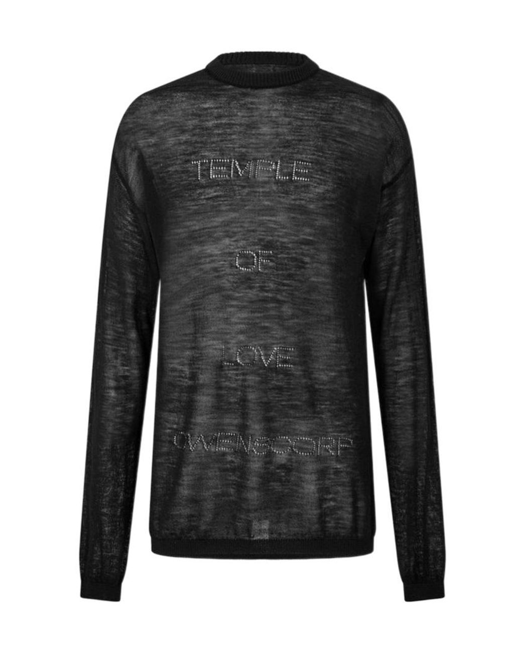 Rick Owens Black Temple Sheer Sweat Crew Neck Jumper for men