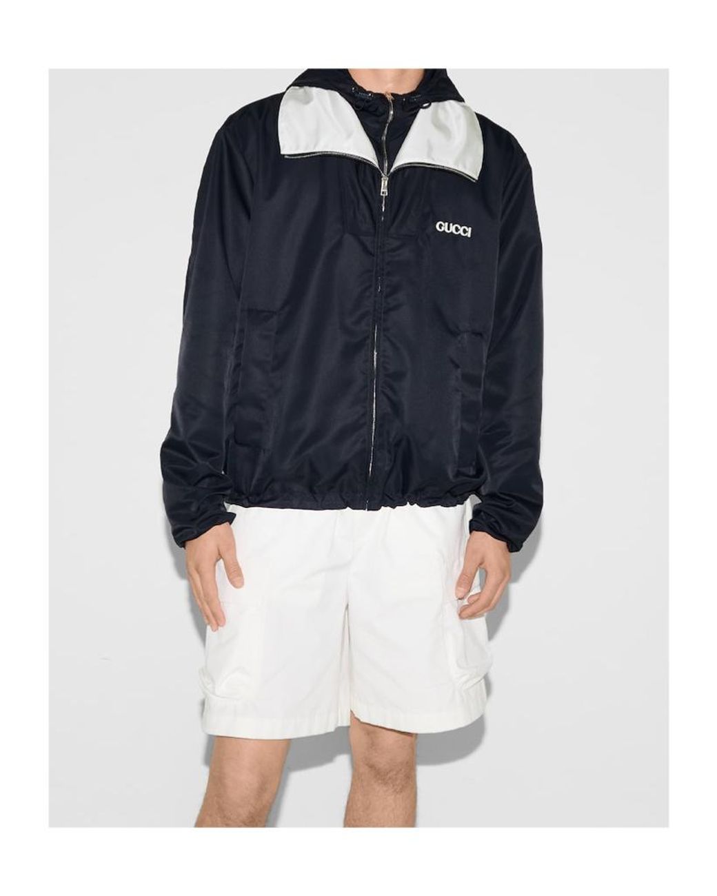 Gucci Blue Nylon Twill Jacket With Patch for men