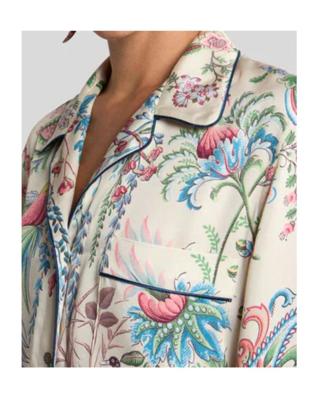 Etro White Placed Flora And Fauna Print Twill Shirt