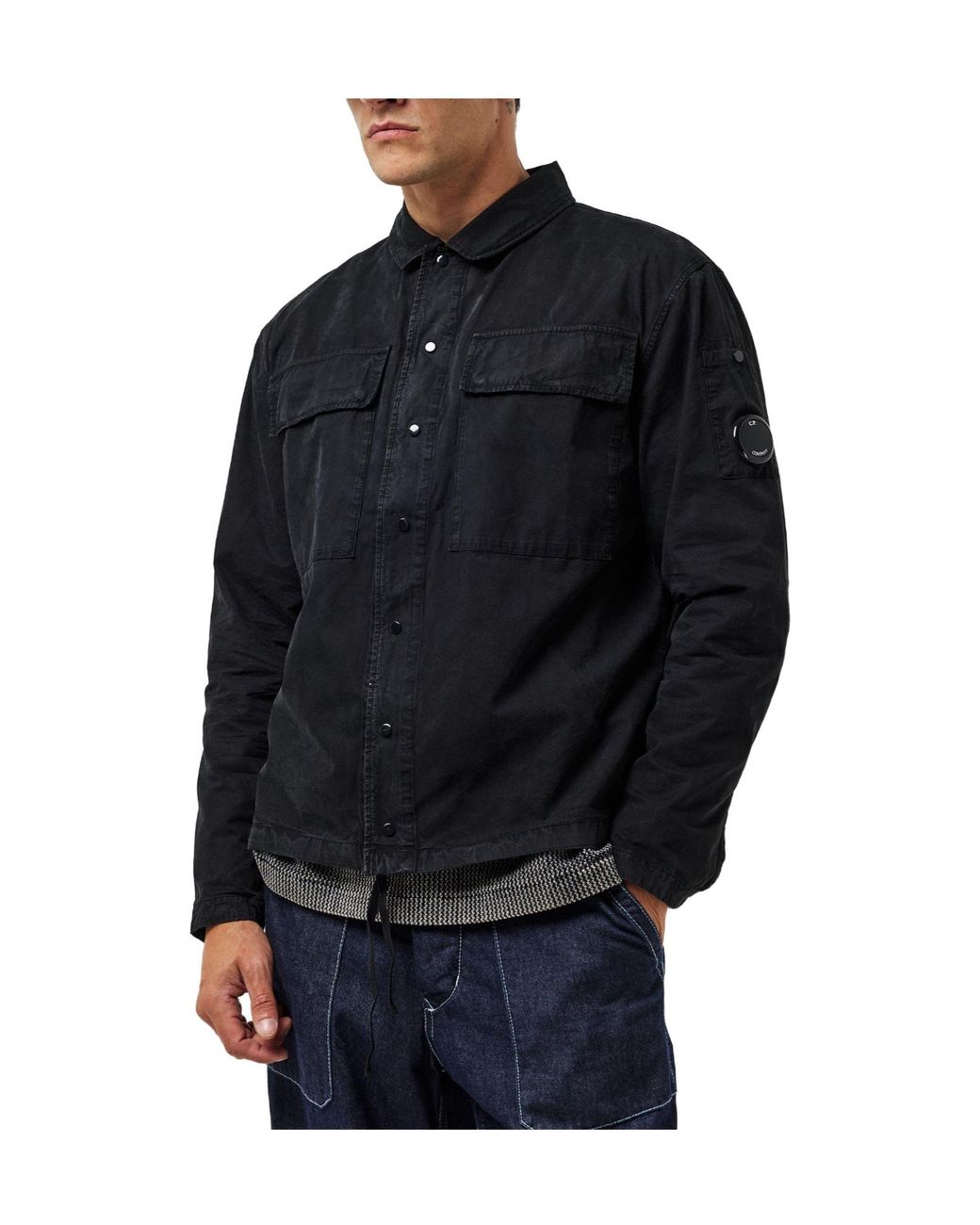 C P Company Black Collared Workwear-Style Shirt Jacket for men
