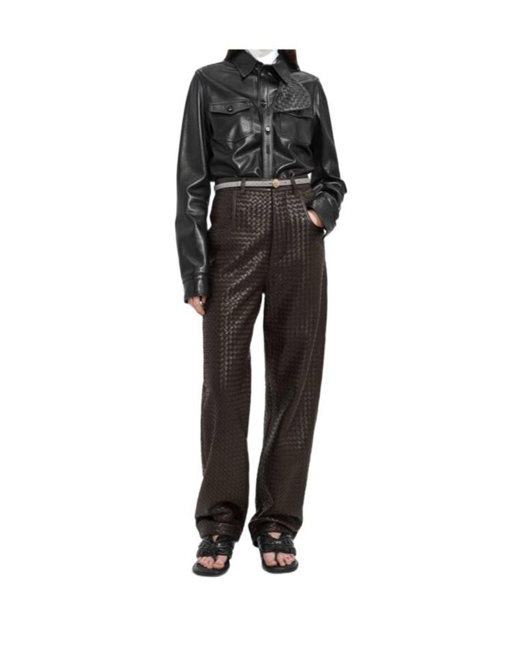 Bottega Veneta Black Intrecciato Leather Pants