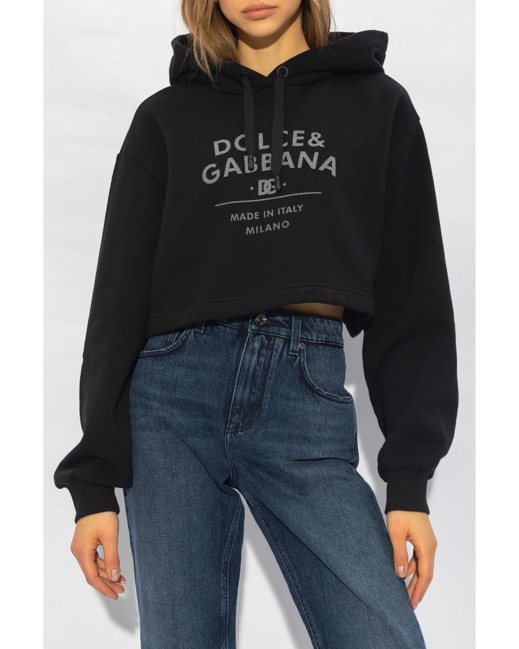 Dolce & Gabbana Black Logo Printed Cropped Hoodie
