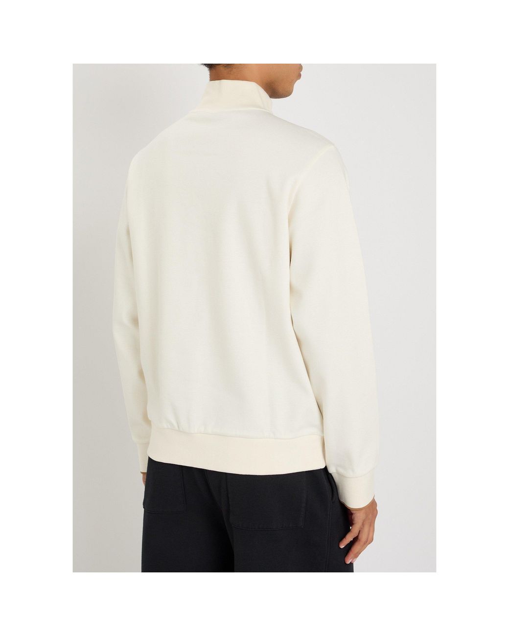 Boss White Pure Cotton Semi-Zipper Knitted Sweater for men