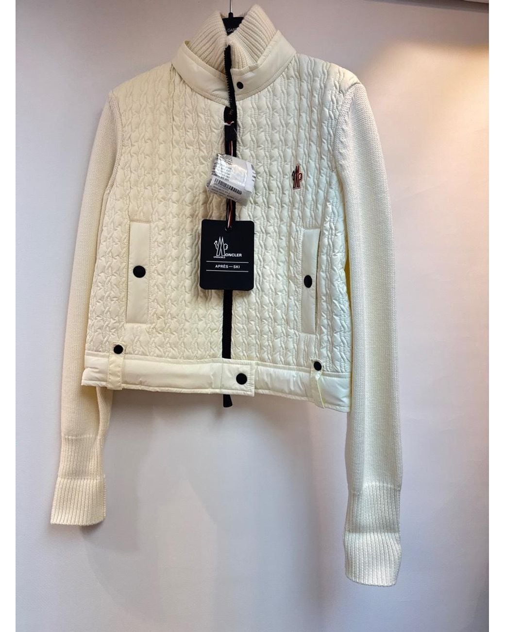 Moncler Natural Grenoble Quilted Zip-Up Knitted Sweater