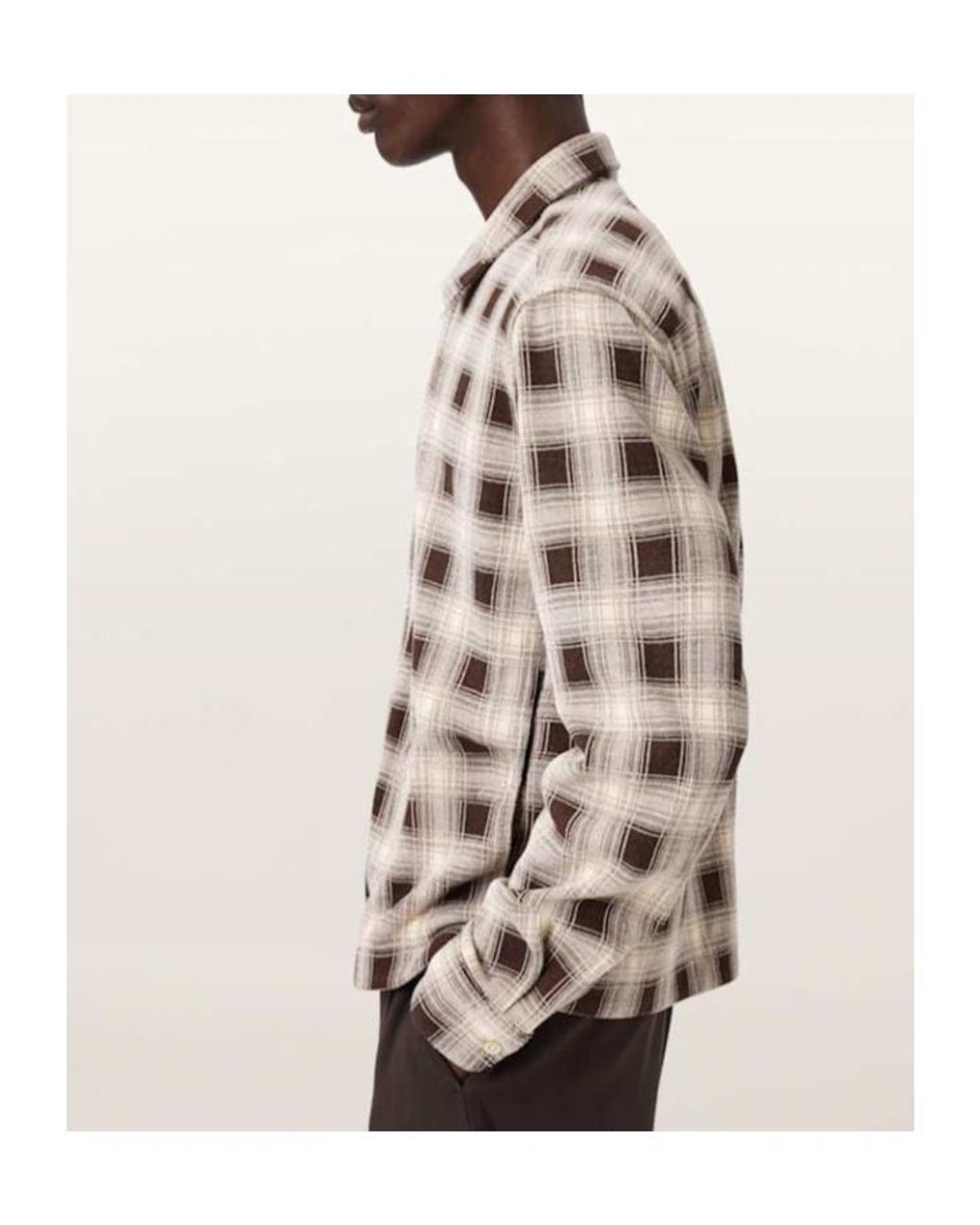 AllSaints Natural Krater Checked Long Sleeve Shirt for men