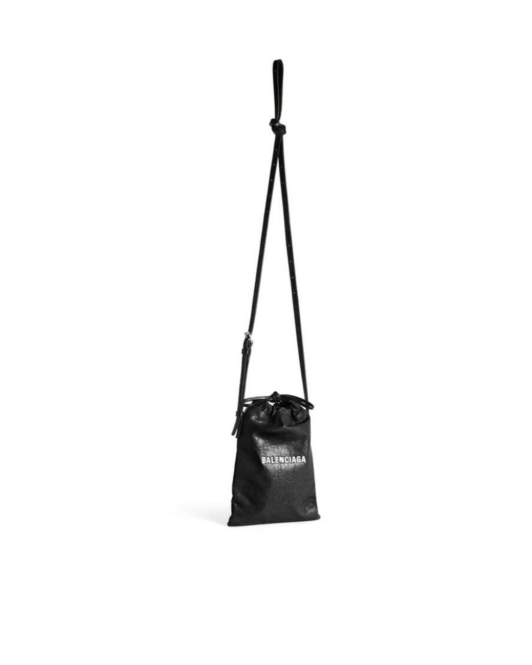 Balenciaga White Shopper Drawstring Phone Holder for men