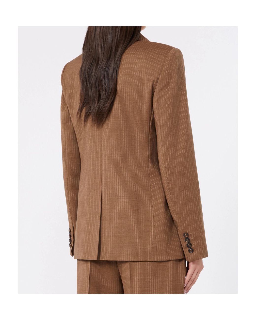 Max Mara Brown Studio Umico Double-Breasted Pinstriped Blazer