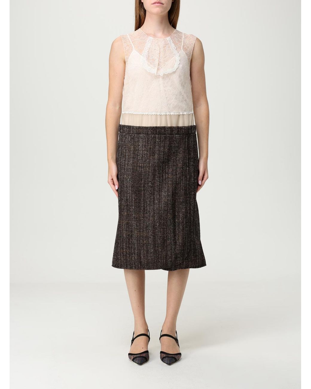 Fendi Brown Trompe-L'Oeil Effect Panelled Midi Dress