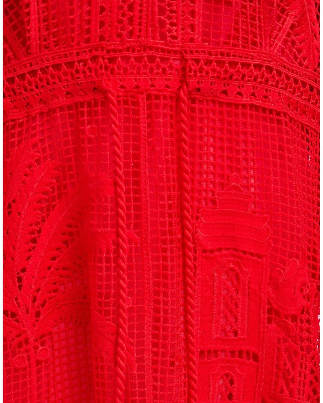 Farm Rio Red Long-Sleeved V-Neck Lace Dress