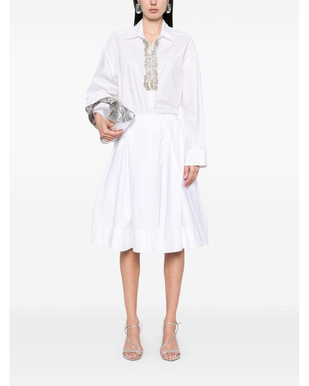 Pinko White Capirai Embellished V-Neck Shirt