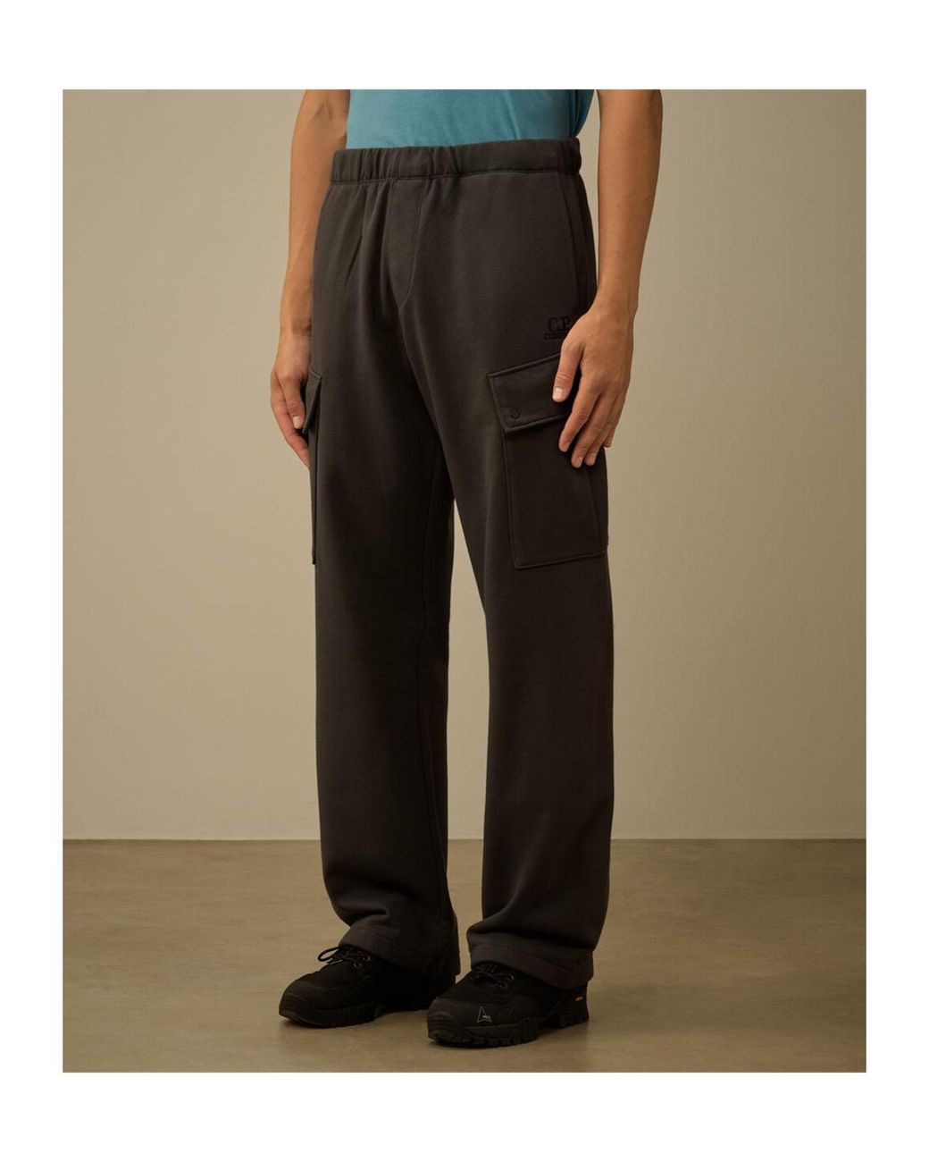 C P Company Black Diagonal Raised Fleece Cargo Sweatpants for men