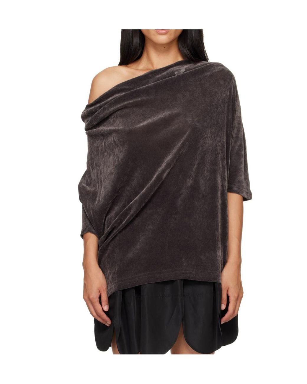 OPEN YY Black Velvet Cowl Neck T-Shirt