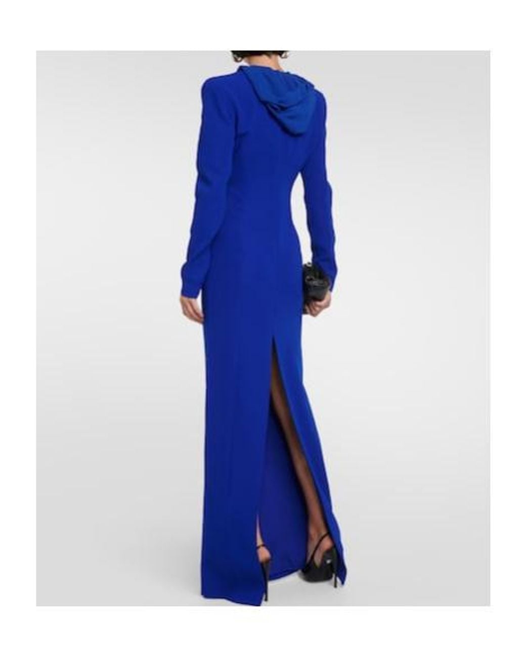 Monot Blue Hooded Crêpe Maxi Dress