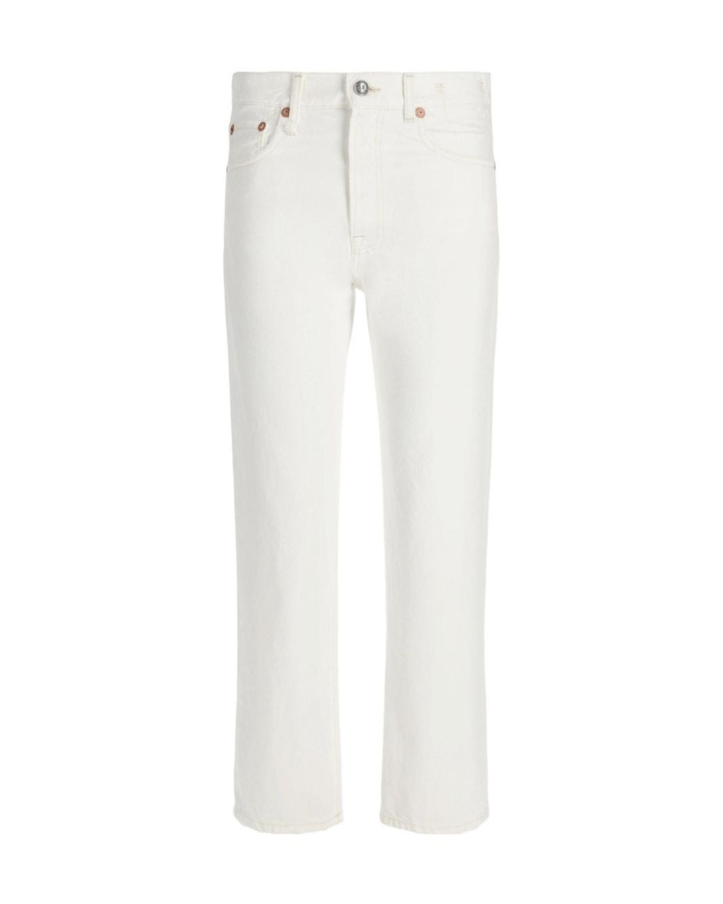 R13 White Buttoned Tapered Jeans